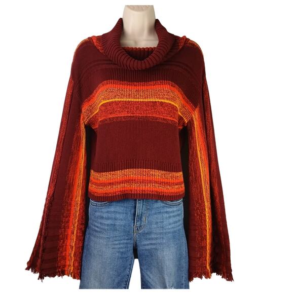 Free People SZ M Close To Me Pullover Cowel Neck Striped Sweater In Berry Boho - Picture 2 of 6